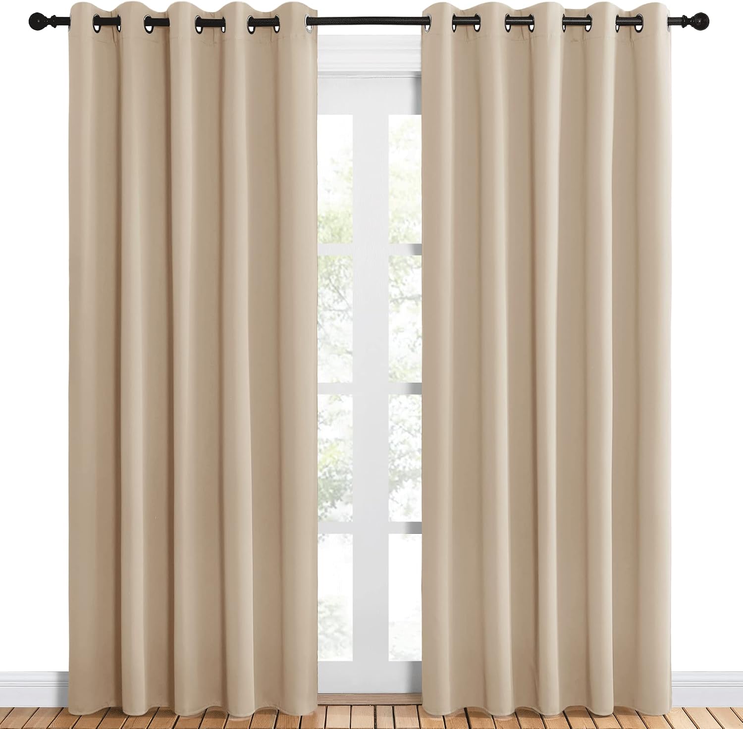 NICETOWN Room Darkening Draperies Window Curtain Panels, Thermal Insulated Grommet Room Darkening Curtains for Bedroom (Biscotti Beige, 2…