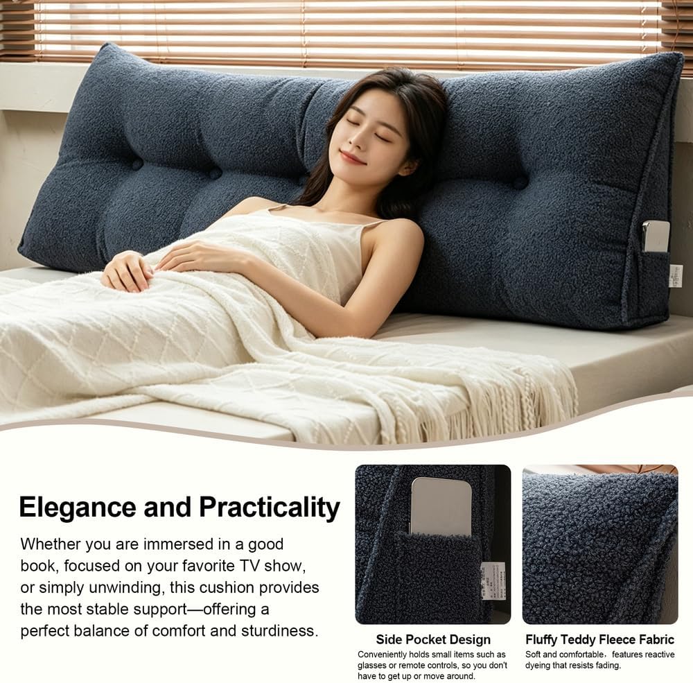 ERWUDEling Headboard Pillow Queen with Neck Roll Pillow & Two Large Side Pockets, Removable Washable Cover, Triangle Bed Wedge Pillow for…