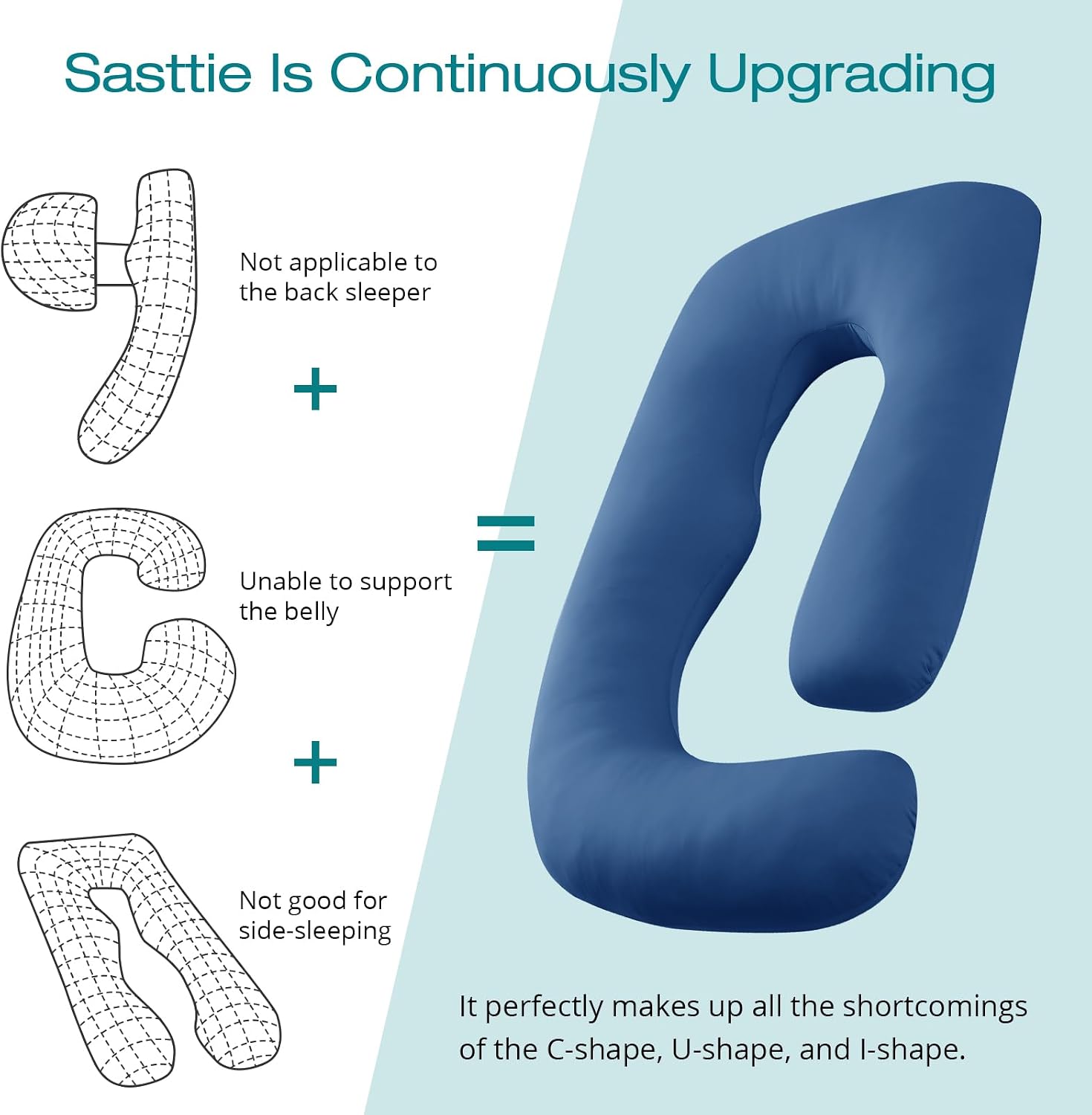 Sasttie Pregnancy Pillows for Sleeping, Jumbo U Shaped Cooling Full Body Pillow with Removable Cover, Pregnant Women Must Haves, Maternity…