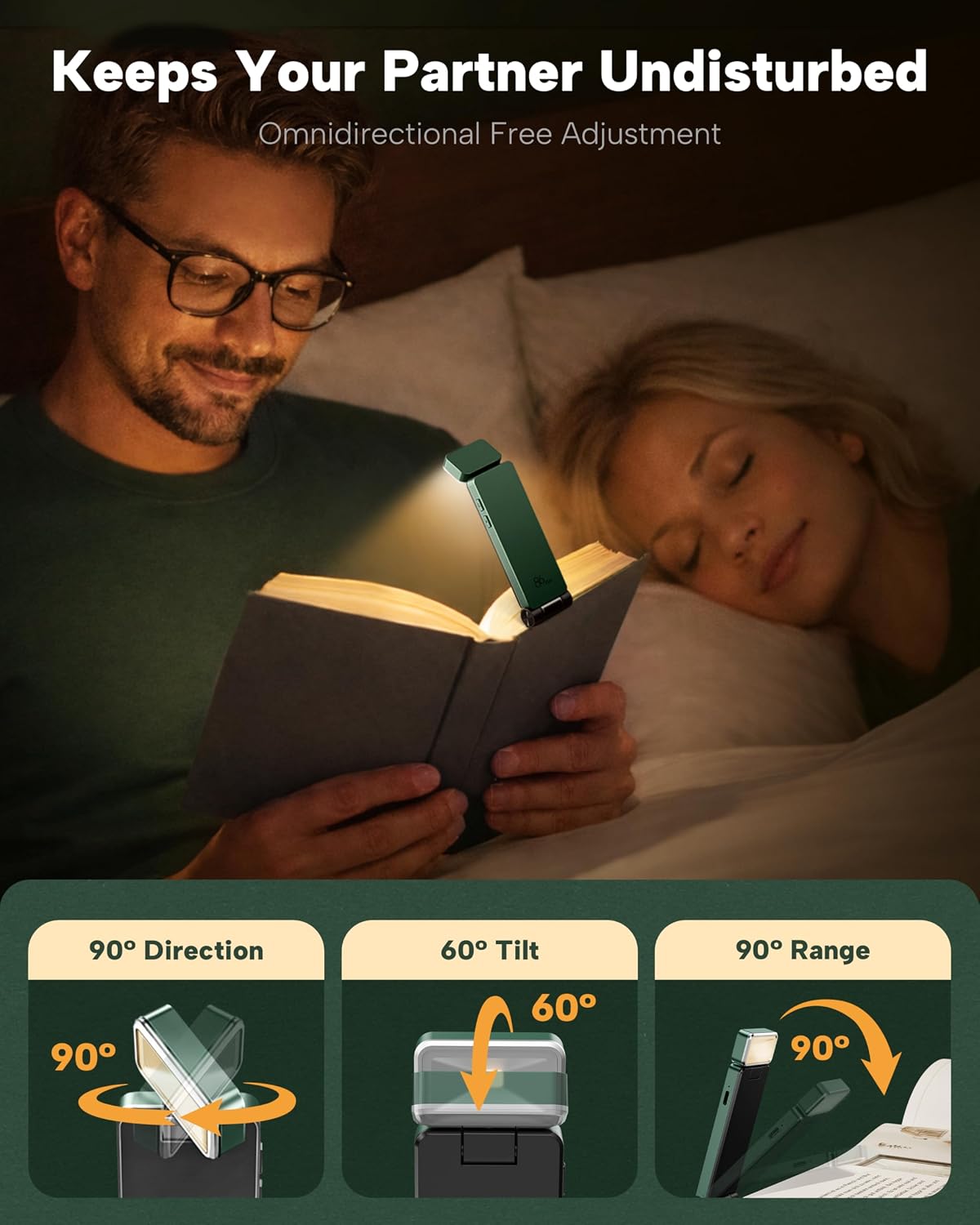 86Lux Book Light, Rechargeable Clip-On LED Reading Light for Bed & Night Use - 3 Color Temperatures with Stepless Dimming, Ultralight Bookm…