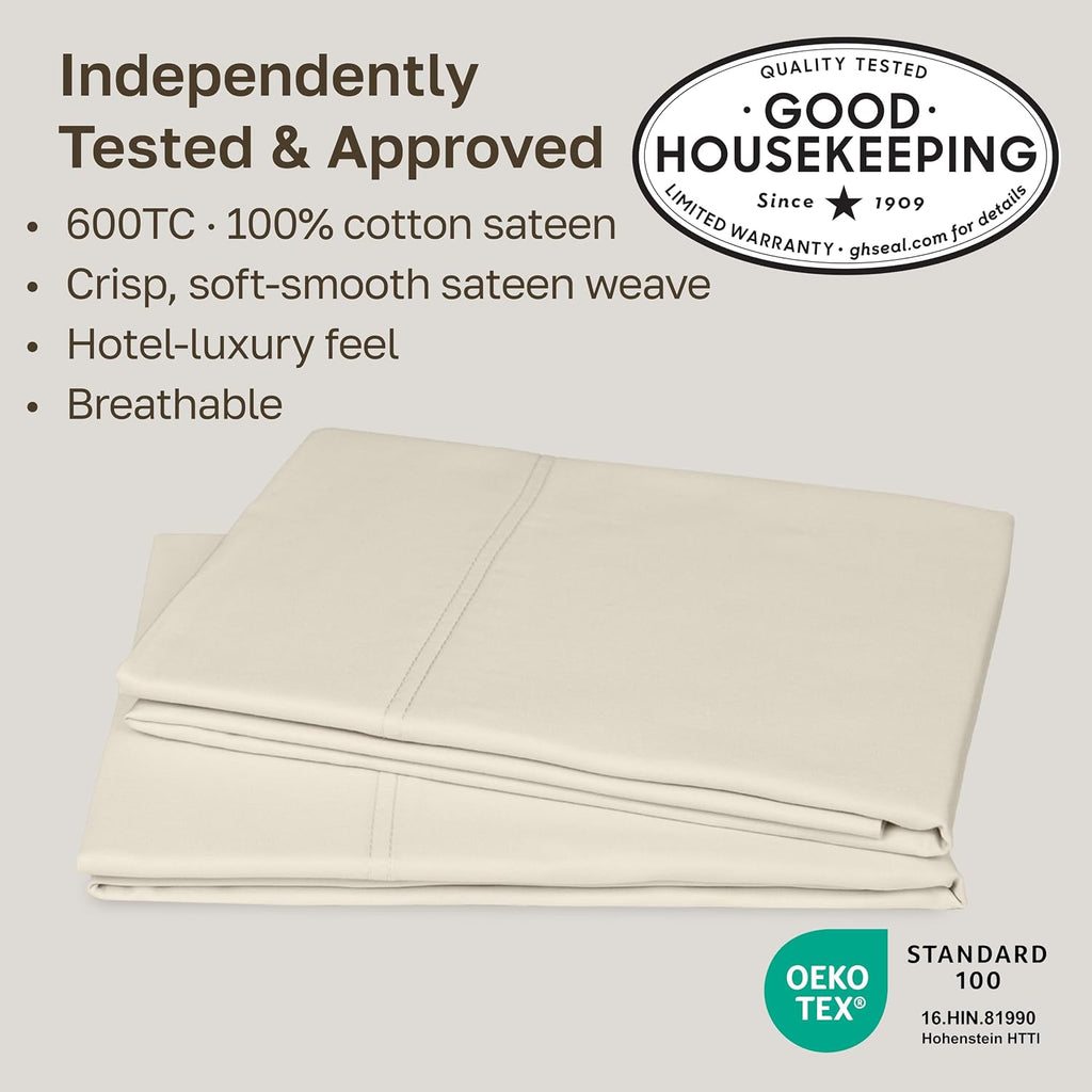 CaliforniaDesignDen Luxuriously Soft 600 Thread Count, 100% Cotton Set of 2 Cases, Crisp King Size Pillow Case Set of 2, Fits King Pillows…