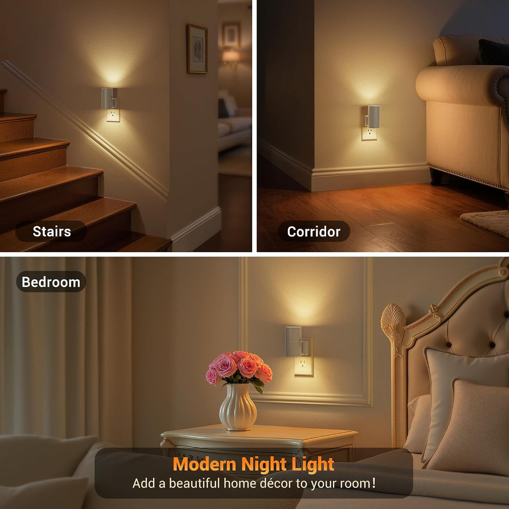 JandCase Night Lights Plug into Wall, Dimmable Gray Night Lights with Dusk to Dawn Light Sensor, Soft White 3000K, 0-100LM Adjustable…