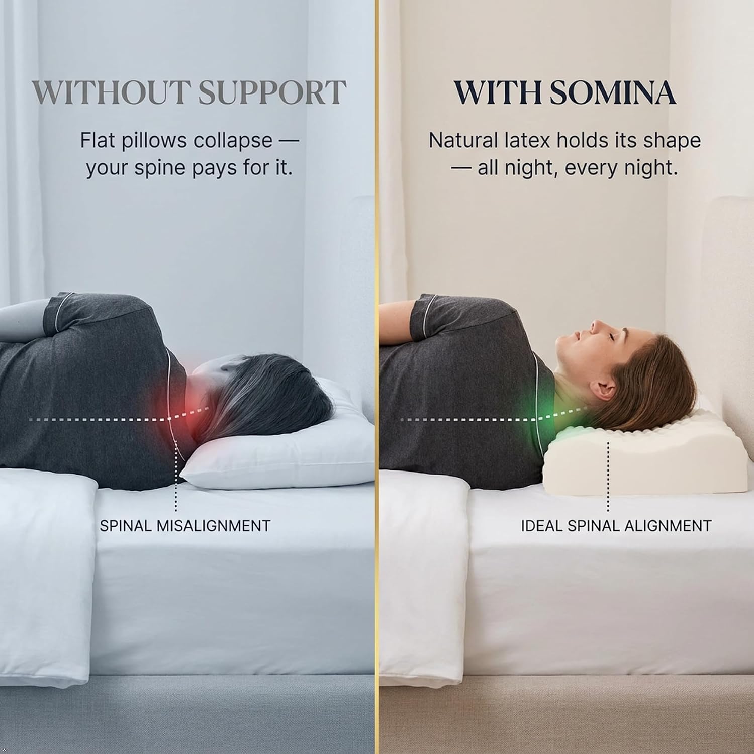 Vinabedding Somina Natural Latex Pillow — 100% Pure Vietnam Latex Cervical Pillow for Side & Back Sleepers, Dual-Height 4.7"/3.9" Flip, Wav…