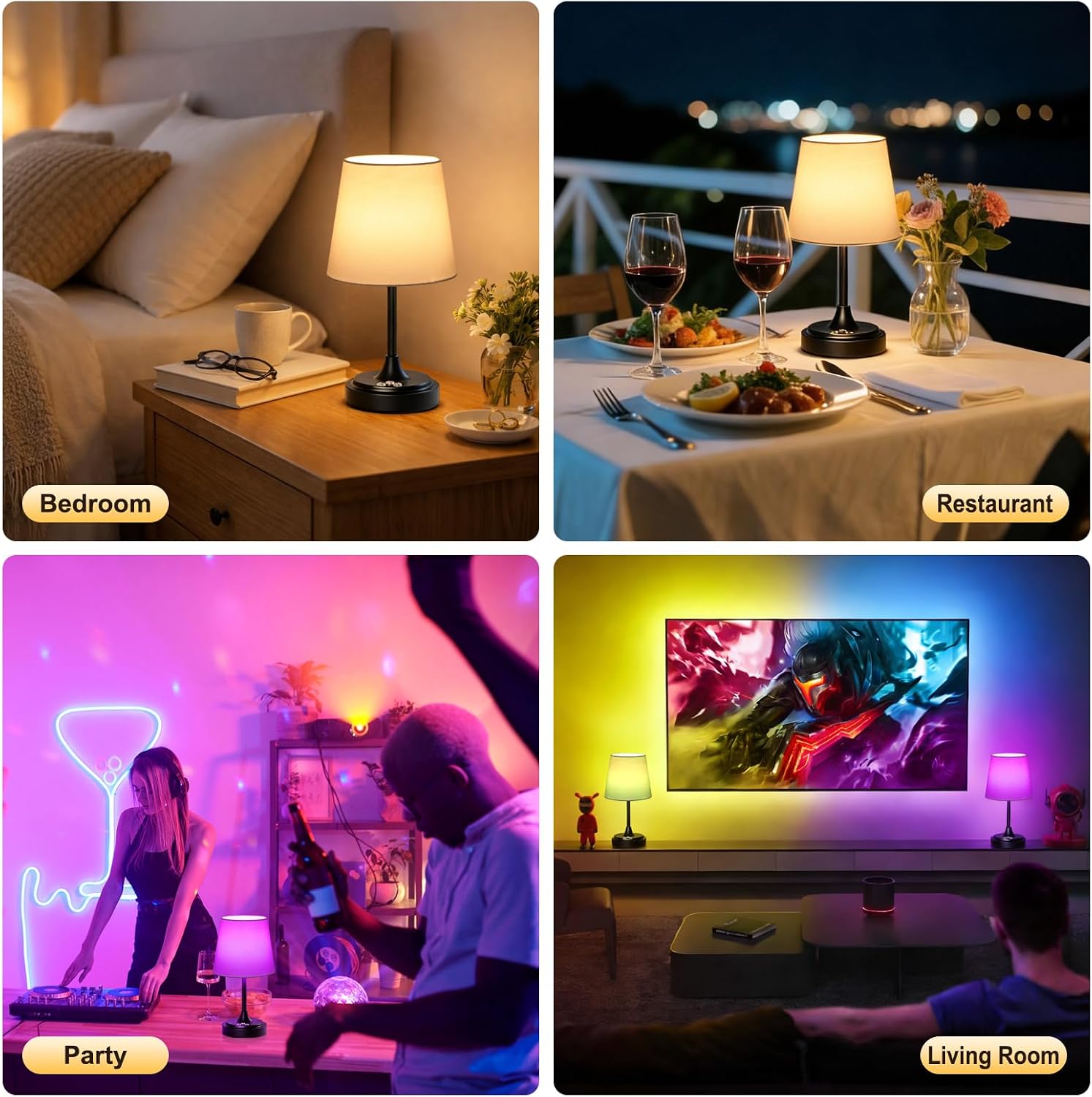 Wowag Small Cordless Table Lamp Rechargeable,5000mAh Battery Operated Desk Lamp,3 Colors & 7 RGB Stepless Dimmable, Touch Ambient Light…
