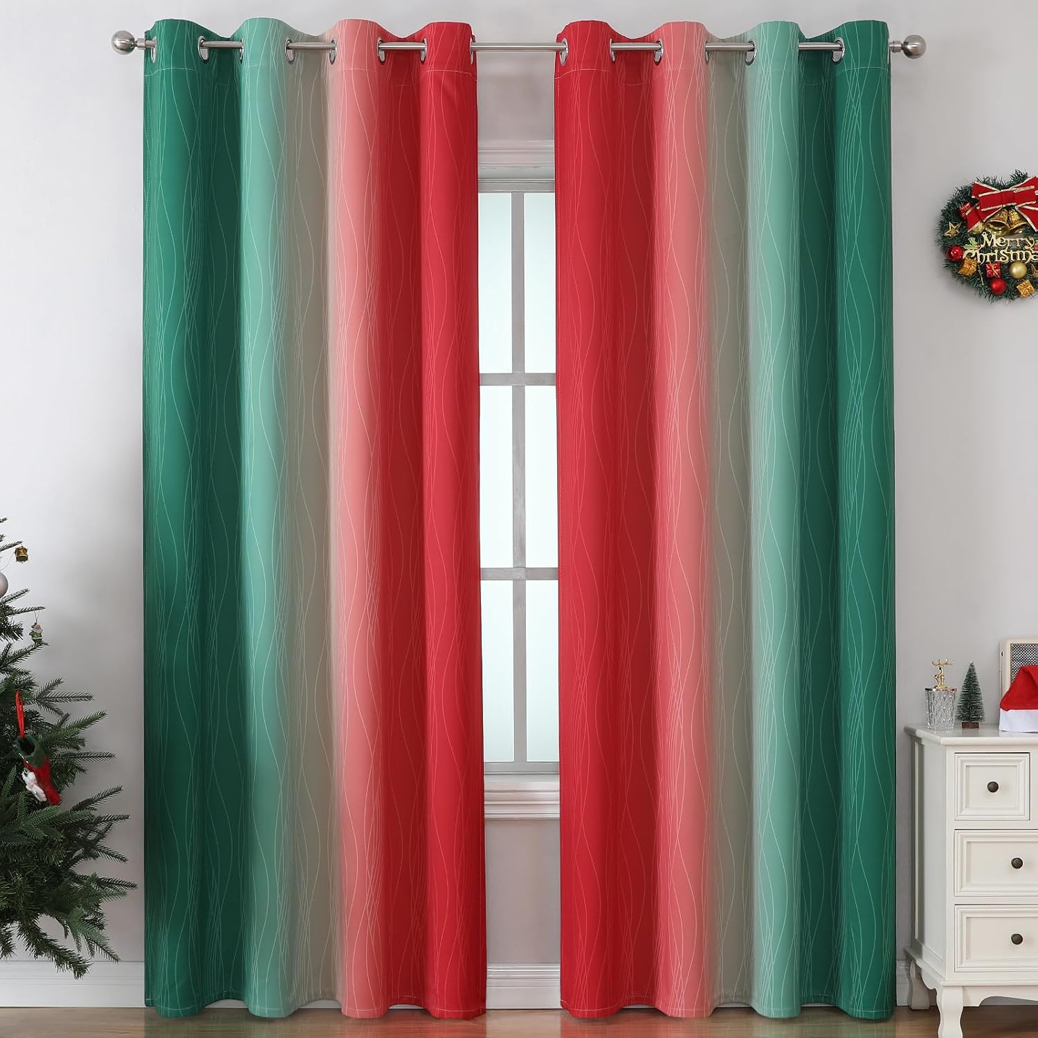 Estelartextiler Estelar Textiler Red and Green Ombre Blackout Curtains for Sliding Door, Thermal Insulated Gradient Drapes 96 Inches Long,…
