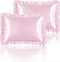 HommxJF Silky Satin Ruffled Pillow Cases for Hair and Skin, Pink Silk Pillowcases Standard Set of 2 with Envelope Closure Princess Room Deco…