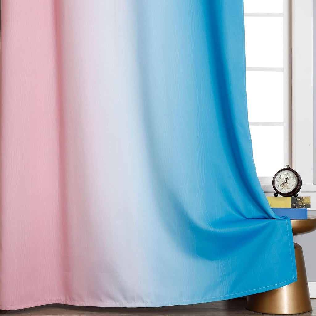 Estelartextiler Ombre Pink and Blue Blackout Curtains 45 Inches Long, Full Light Blocking Curtains for Bedroom, Wavy Line Pattern Grommet T…