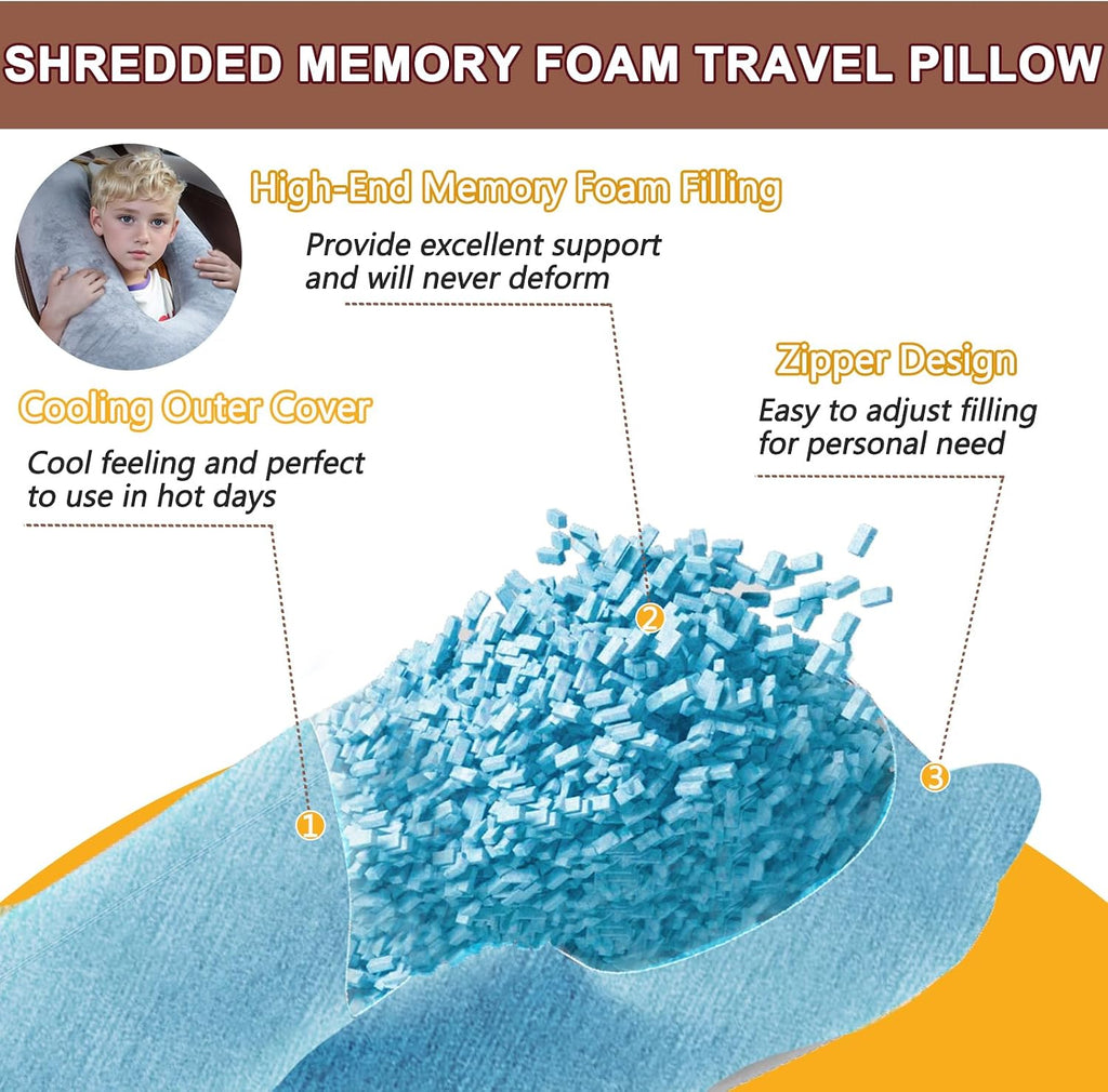 1 MIDDLE ONE Car Pillow for Kids, Memory Foam Cooling Travel Pillow for Car and Adults, Kids Car Pillows for Sleeping on Road Trip, Small…