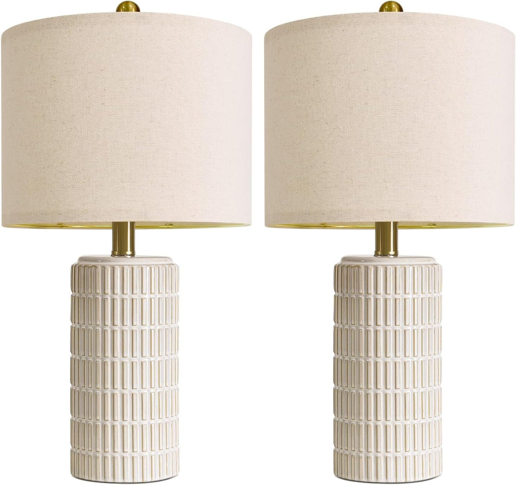 PoKat 20.75" Small Modern Ceramic Table Lamps Set of 2 for Bedroom, White Bedside Lamps for Night Stands, Farmhouse Desk House Warming…