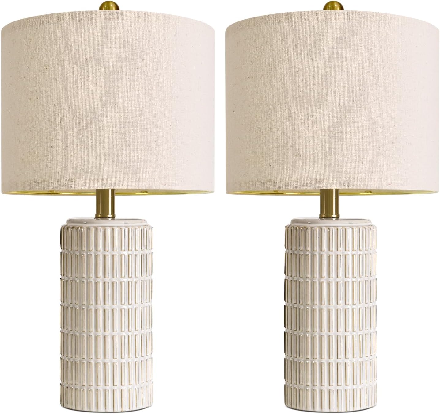 PoKat 20.75" Small Modern Ceramic Table Lamps Set of 2 for Bedroom, White Bedside Lamps for Night Stands, Farmhouse Desk House Warming…