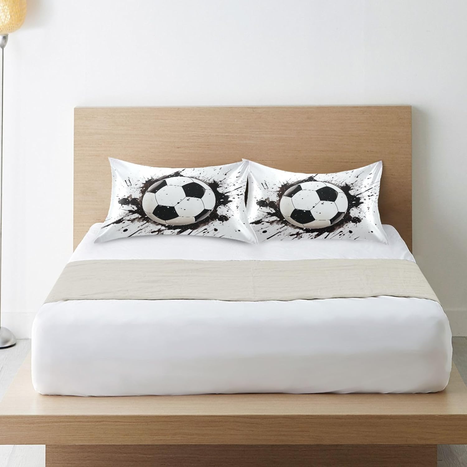 Soccer Ball Pillow Covers Silk Pillowcase for Hair and Skin Soft Smooth Breathable Cooling Satin Pillowcase Standard Size Pillow Case for…