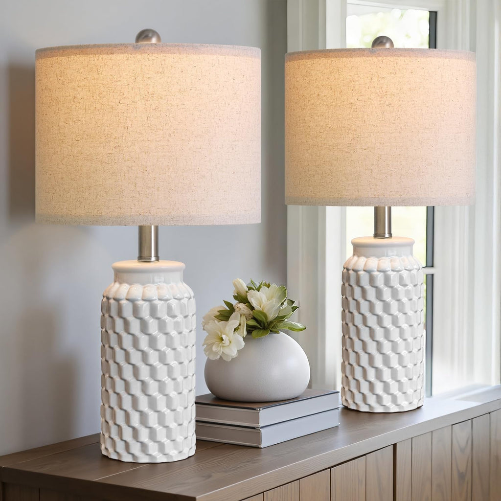 USumkky 20.5" White Modern Ceramic Bedside Lamps Set of 2, Small Table Lamp for Bedroom Decor Farmhouse Nightstand Lamp for Living Room…