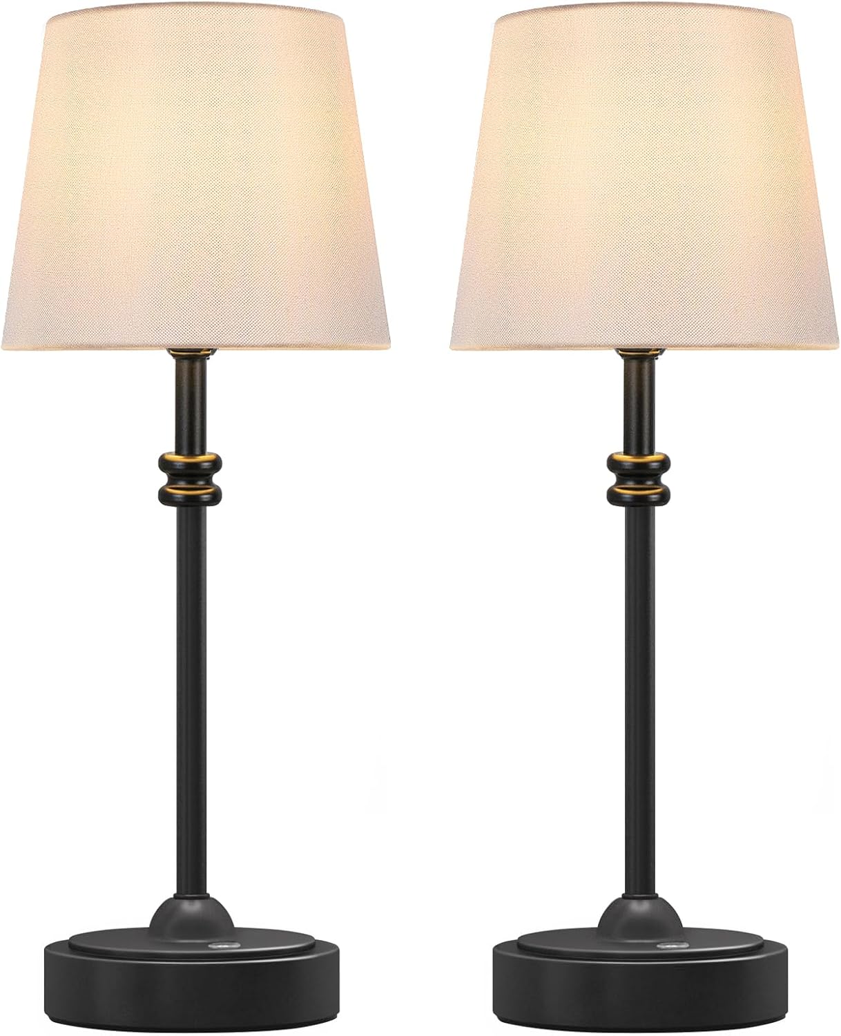 ONEWISH Cordless Table Lamps Set of 2 - Battery Powered Lamp, 4000mAh Rechargeable, Stepless Dimmable, Wireless Lamp with Fabric Shade…