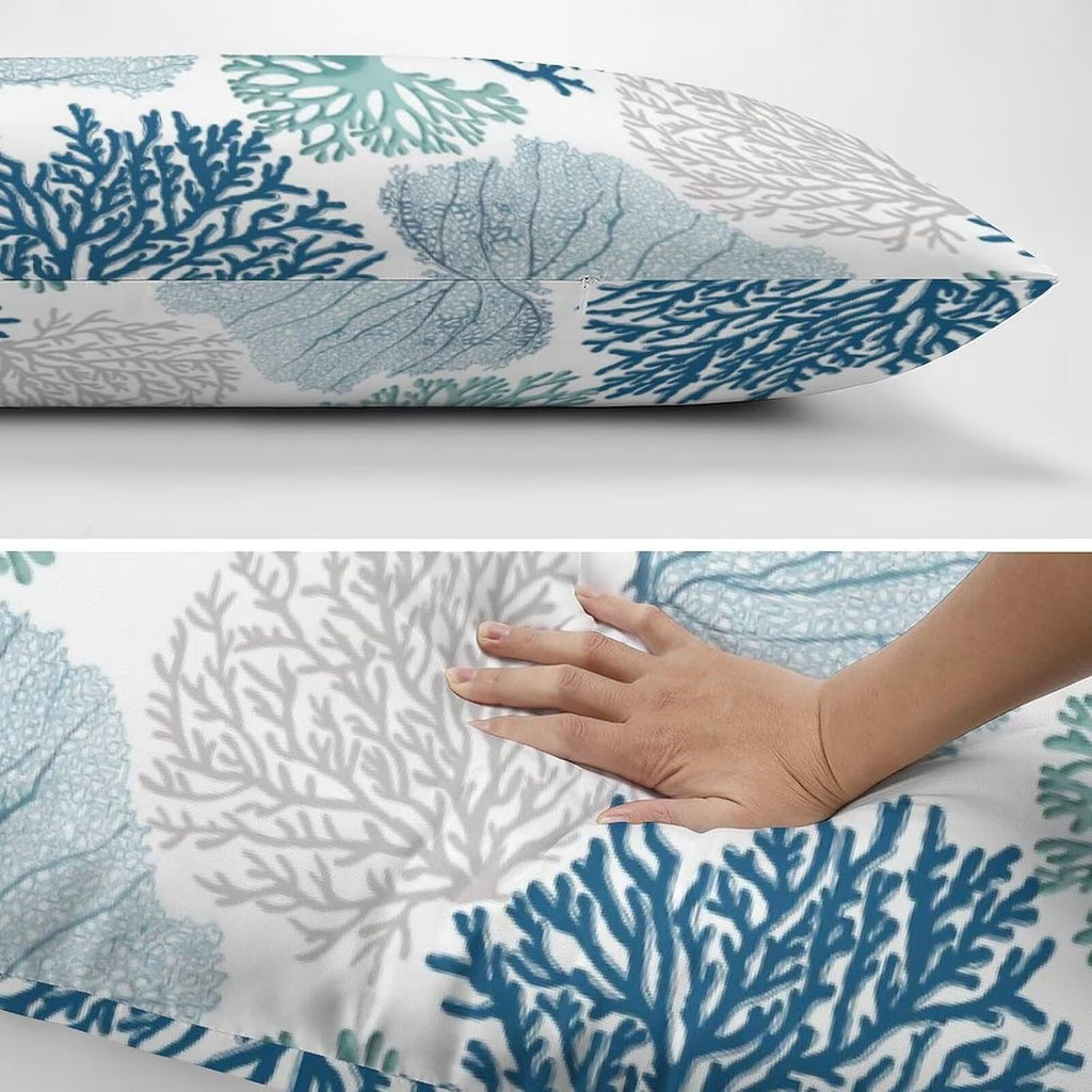 Body Pillow Cover Nautical Blue Coral Body Pillowcase Coastal Teal Beige Coral Decorative Rectangle Long Ocean Theme Cushion Covers for…