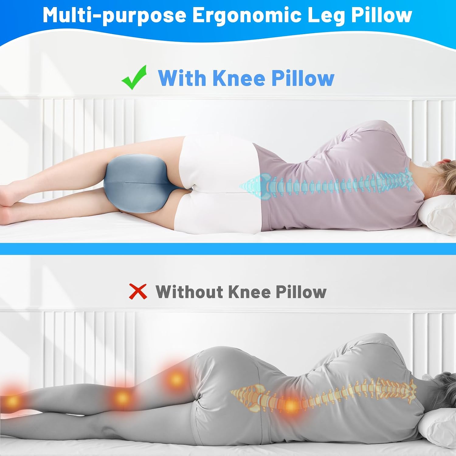 TranquilMoments Knee Pillow for Side Sleepers, Leg Pillow with Washable Cover, Memory Foam Leg Pillow for Side Sleeping, Heart-Shape…