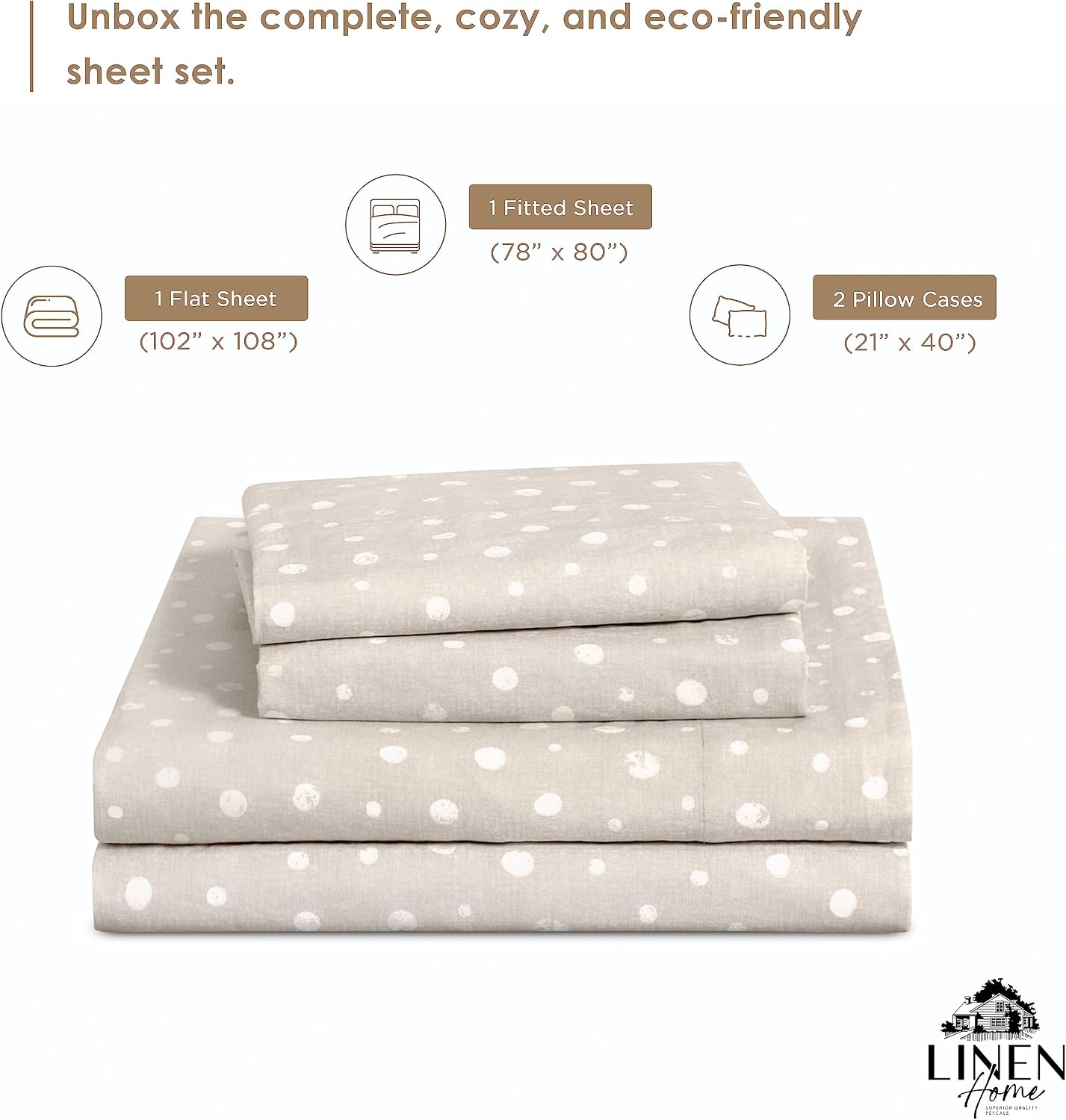 Linen Home Cotton Lyocell Blend Percale Sheet Set King Size - 4 Piece Deep Pocket Bedding, Pre-Washed & Shrunk, Crisp Cooling Fabric…