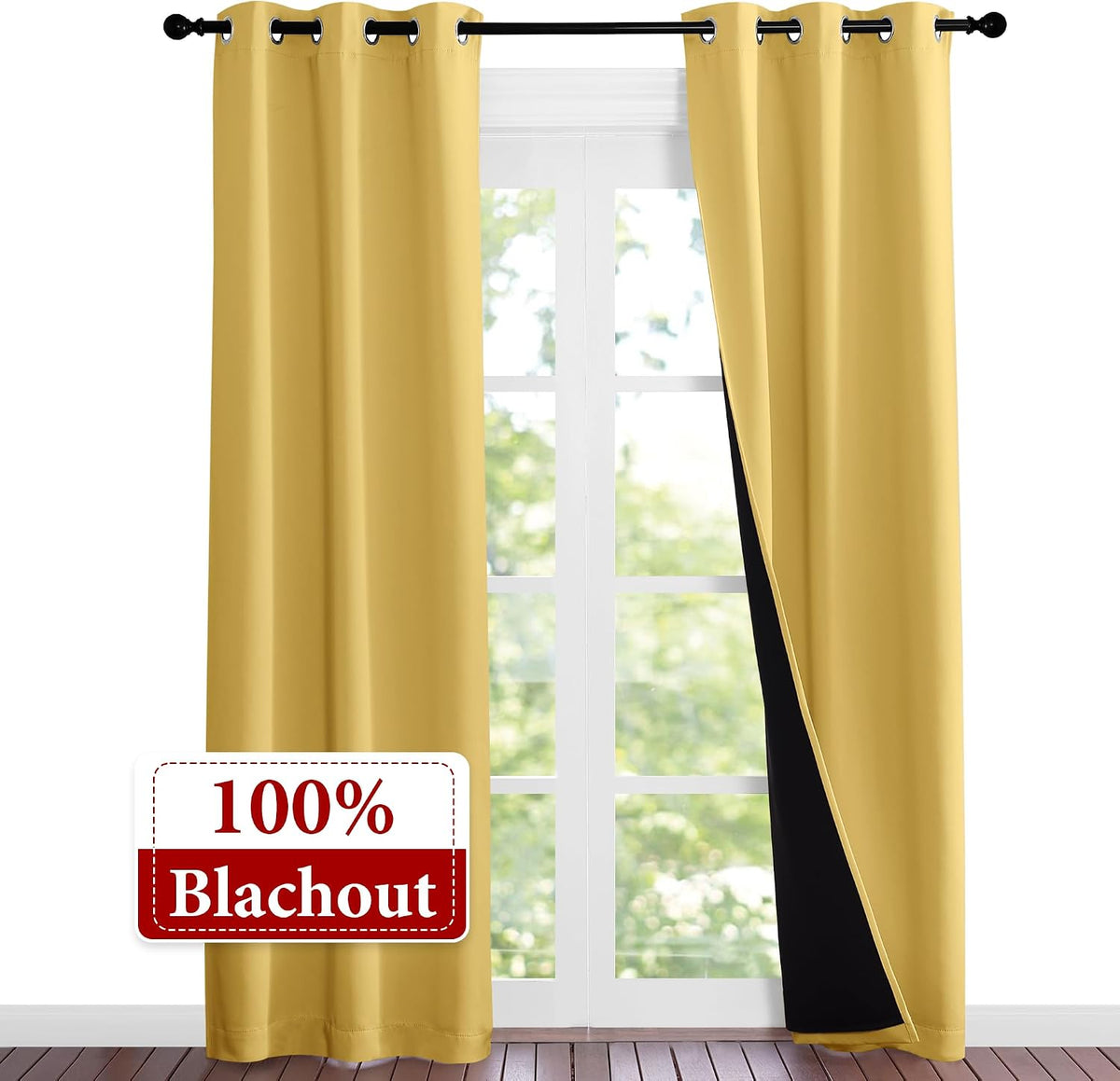 Nicetown Bright Yellow Full Shade Curtain Panels, 37" Wide x 80" Long, Pair of Thermal Insulated & Energy Efficiency Blackout Curtains for…