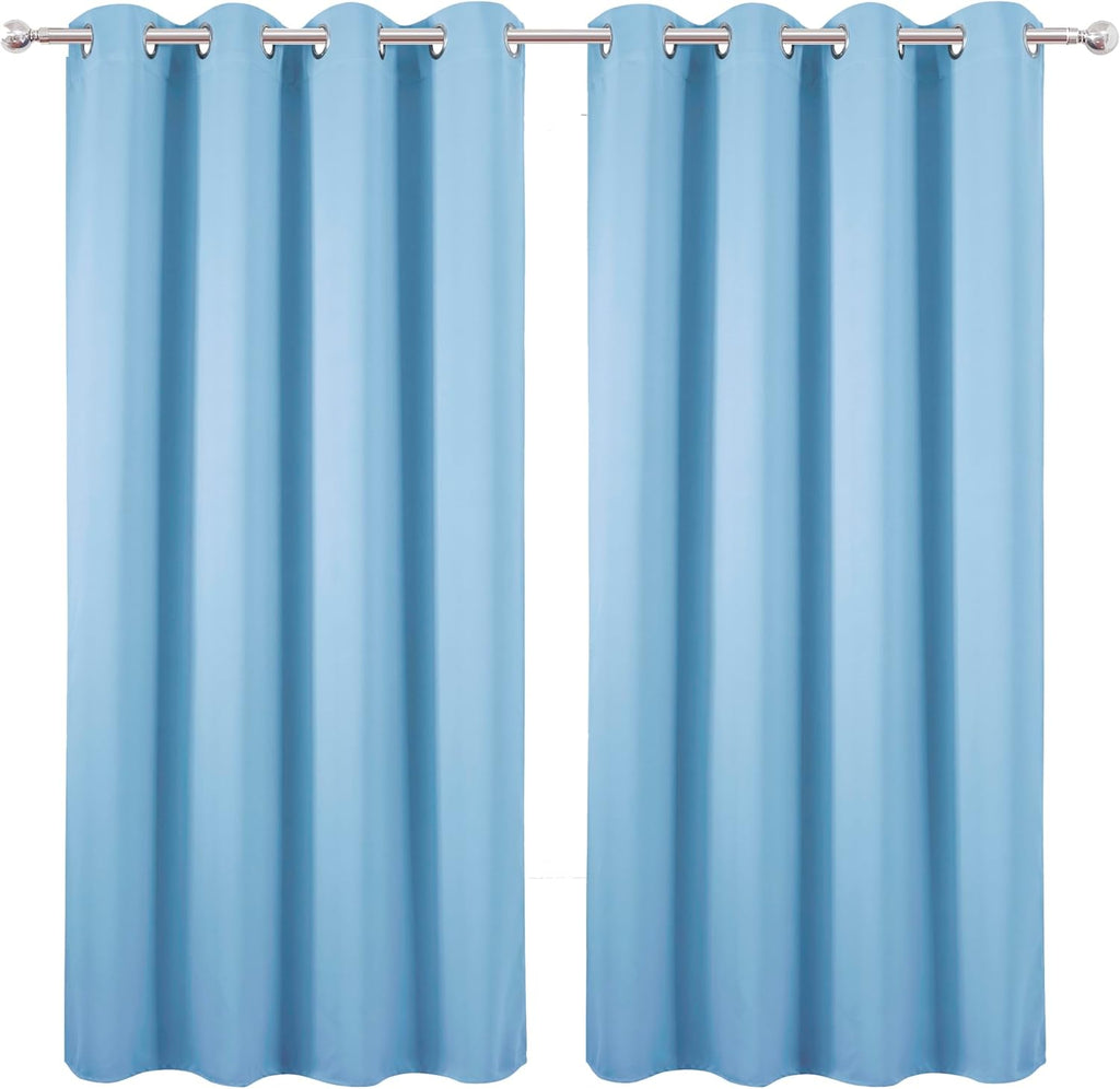 Lemomo Sky Blue Blackout Curtains 66 x 63 Inch Length/Set of 2 Curtain Panels/Thermal Insulated Room Darkening Blackout Curtains for Bedroo…