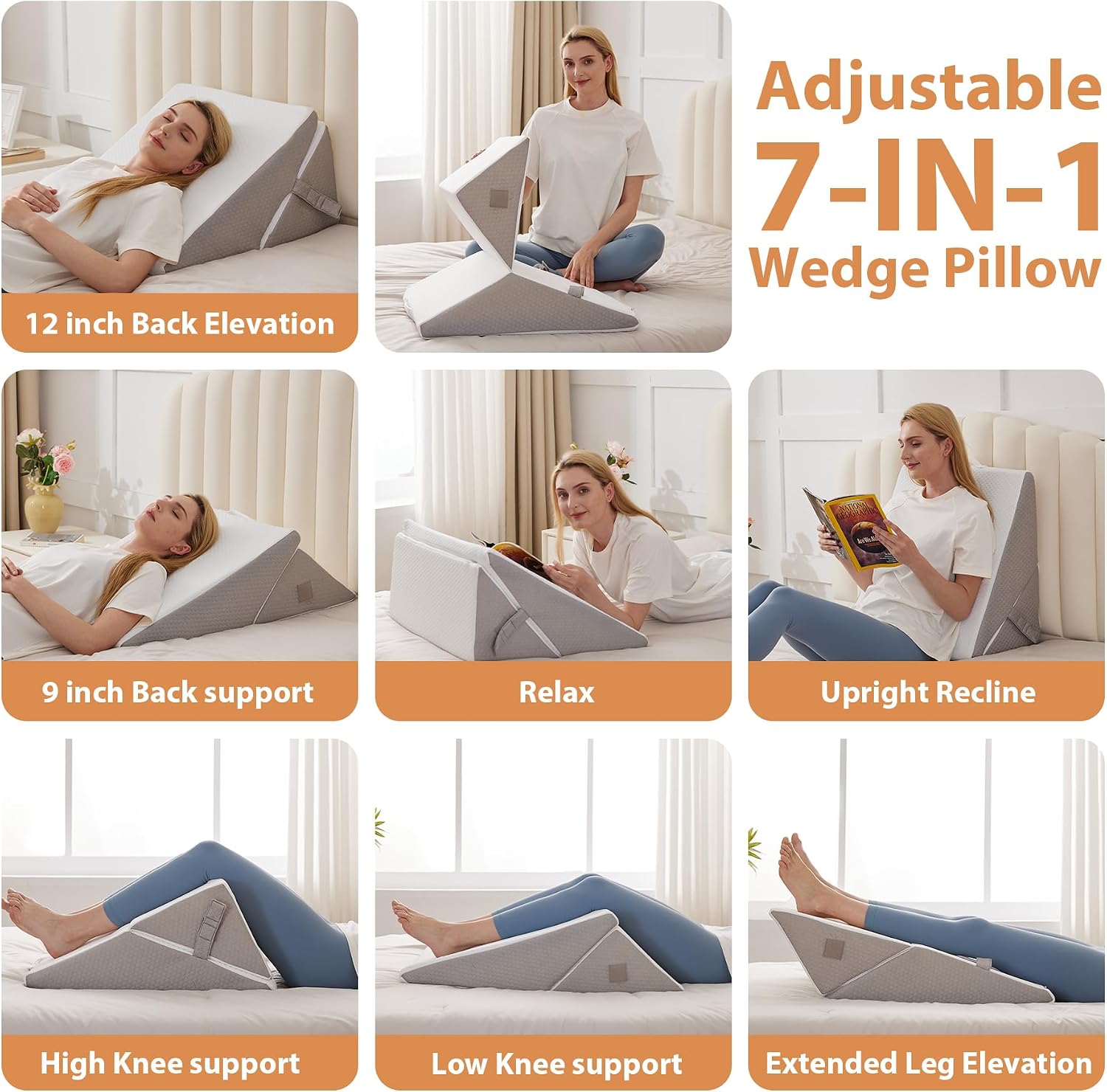 EnjoyaBetterLifeFromHere BIEEZZK Wedge Pillow, Adjustable Back Pillow for Sleeping, 9&12“ Bed Wedge Pillow Set for After Surgery, Triangle…
