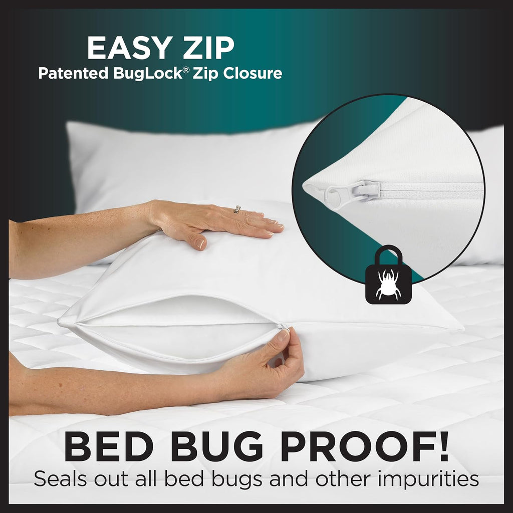 Protect-A-Bed AllerZip King 20" x 36" Pillow Protectors (Set of 2), Bed Bug and Dust Mite Proof, Noiseless and Odor-Resistant Pillow Covers…