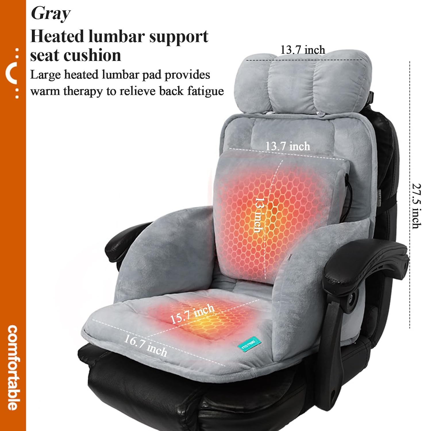 Generic USB Heated Seat Cushion, Lumbar Support Heated Seat Pad with Armrest for Office Chair, Ajustable Backrest Warm Pillow for Long…