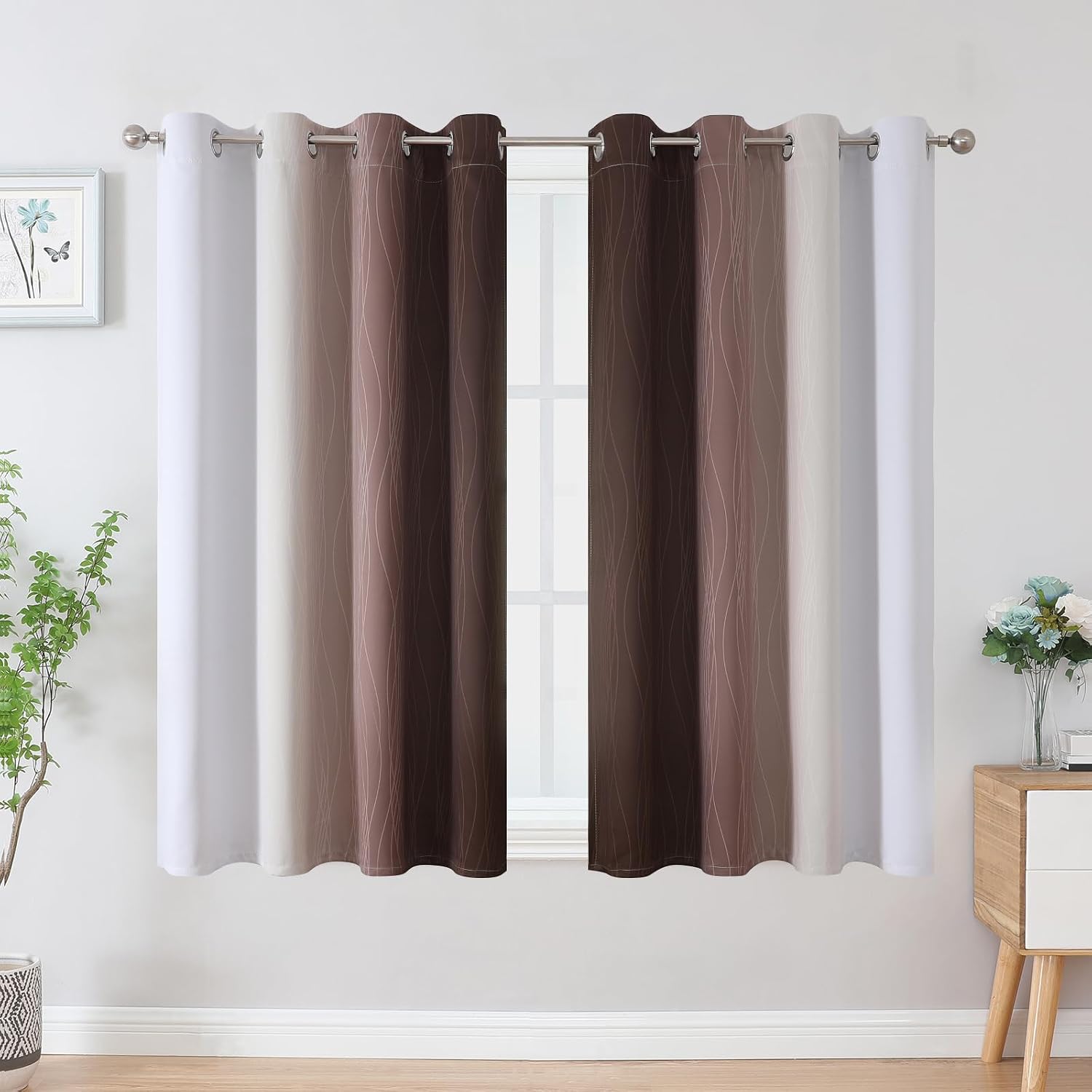 Estelartextiler Estelar Textiler Brown and Greyish White Blackout Curtains 54 Inch Length, Full Light Blocking Gradient Grommet Drapes for…