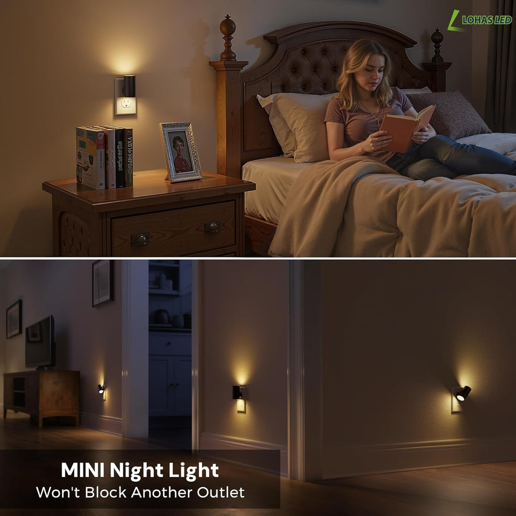 L LOHAS LED Night Light, Night Lights Plug into Wall, Light Sensor, 2 Level Brightness, Soft White 3000K, Mini Rotating Nightlight Plug…