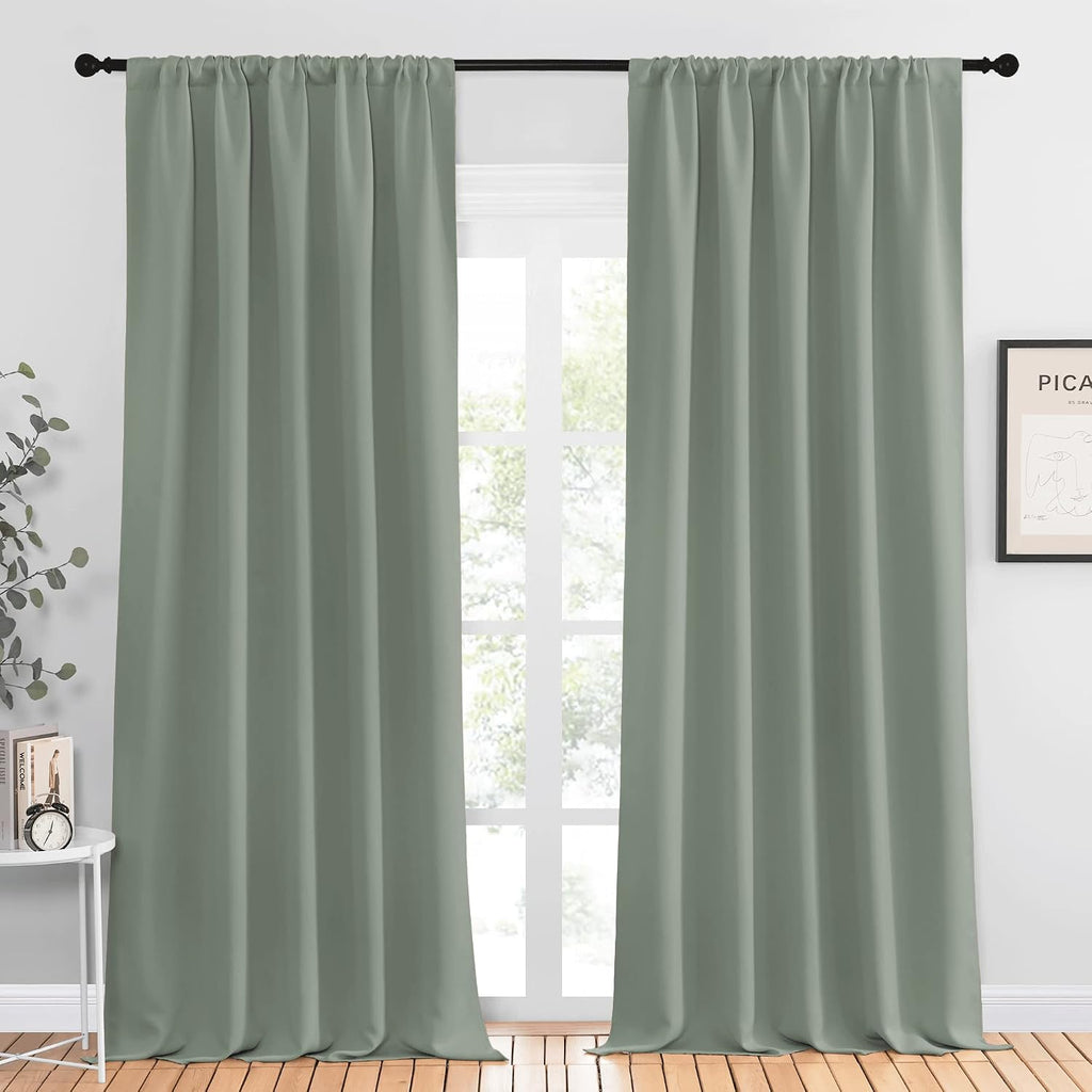 NICETOWN Window Curtains Blackout Drapes - Thermal Insulated Solid Rod Pocket Blackout Curtains/Draperies for Living Room (Sage Green…