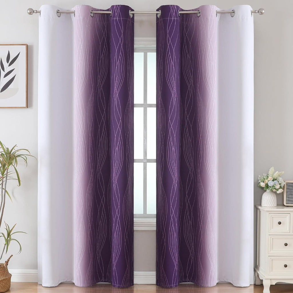 Estelartextiler Estelar Textiler Purple and Greyish White Room Darkening Blackout Curtains 84 Inches Long for Living Room, Thermal Insulate…