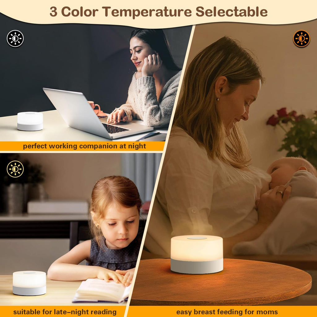JUSHENG Baby Night Lights for Nursery, 3 Color Temperature Selectable & Dimmable, Rechargeable LED Bedside Lamps Touch Light for…