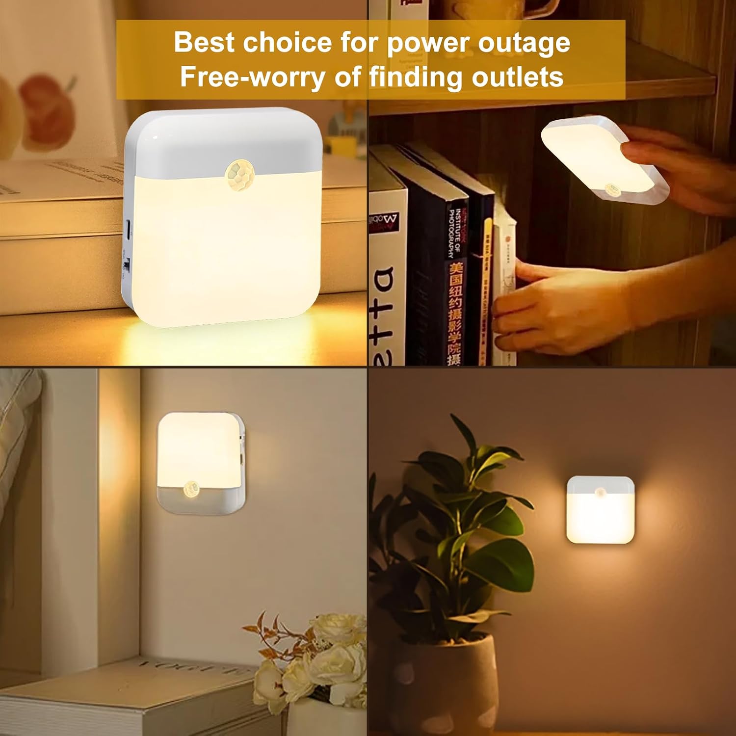 4 Pack Motion Sensor Night Light, Rechargeable Battery Night Lights Warm White, Portable Mini Motion Activated Night Light for Wall…
