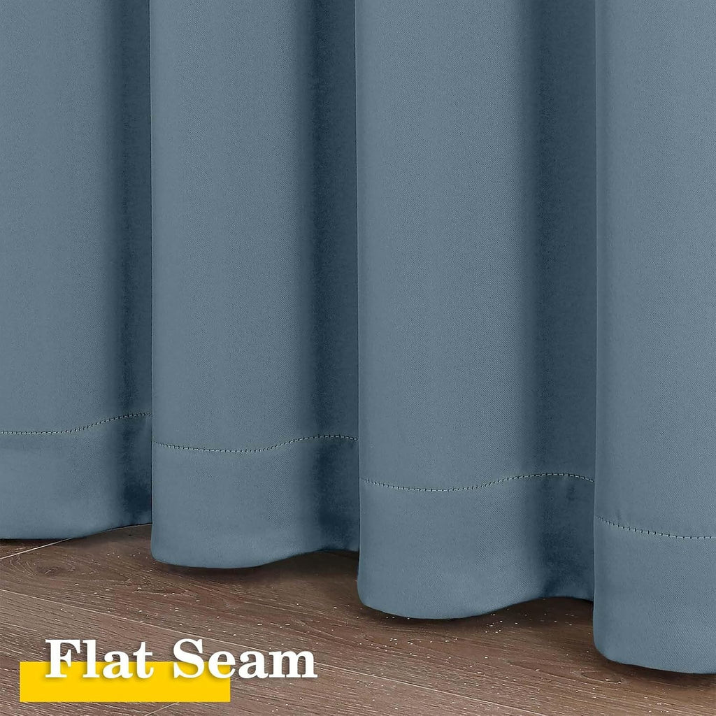 WelvetBLK Stone Blue Room Darkening Curtains for Bedroom Living Room 45 Inch Length 2 Panels Set, Soft Solid Thermal Insulated Rod Pocket S…