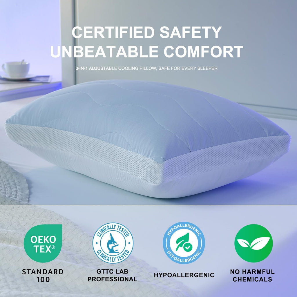 Ant-Home Cooling Adjustable Pillow for Side, Back, Stomach Sleepers, Customizable Support Pillows for Neck, King Size Set of 1 Luxury Bed Pi…