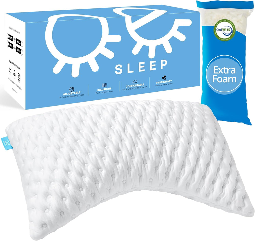 Zoey Sleep Bed Pillow for Side and Back Sleepers – Curved Cooling Pillow for Neck and Shoulder – Adjustable Memory Foam Pillow with…