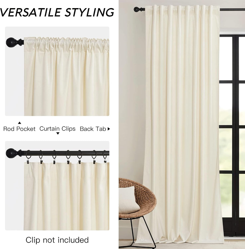 Rybhome RYB HOME Cream Velvet Curtains 84 inch, Light Dimming White Window Curtains for Living Room Thermal Insulated Privacy Backdrop with…
