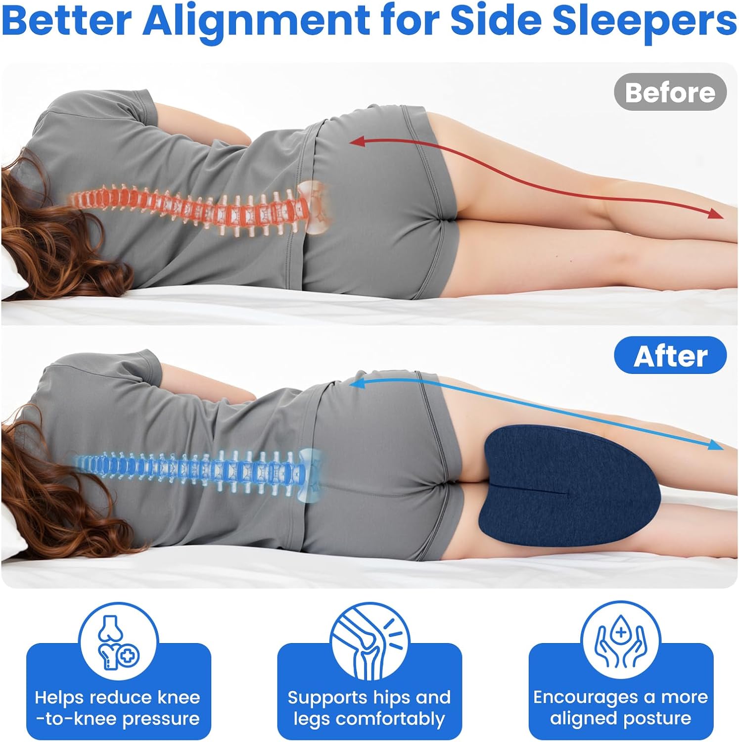 Knee Pillow for Side Sleepers - Cooling Gel Memory Foam Leg Pillow for Side Sleeping, Heart-Shaped Between Legs Cushion for Pressure…
