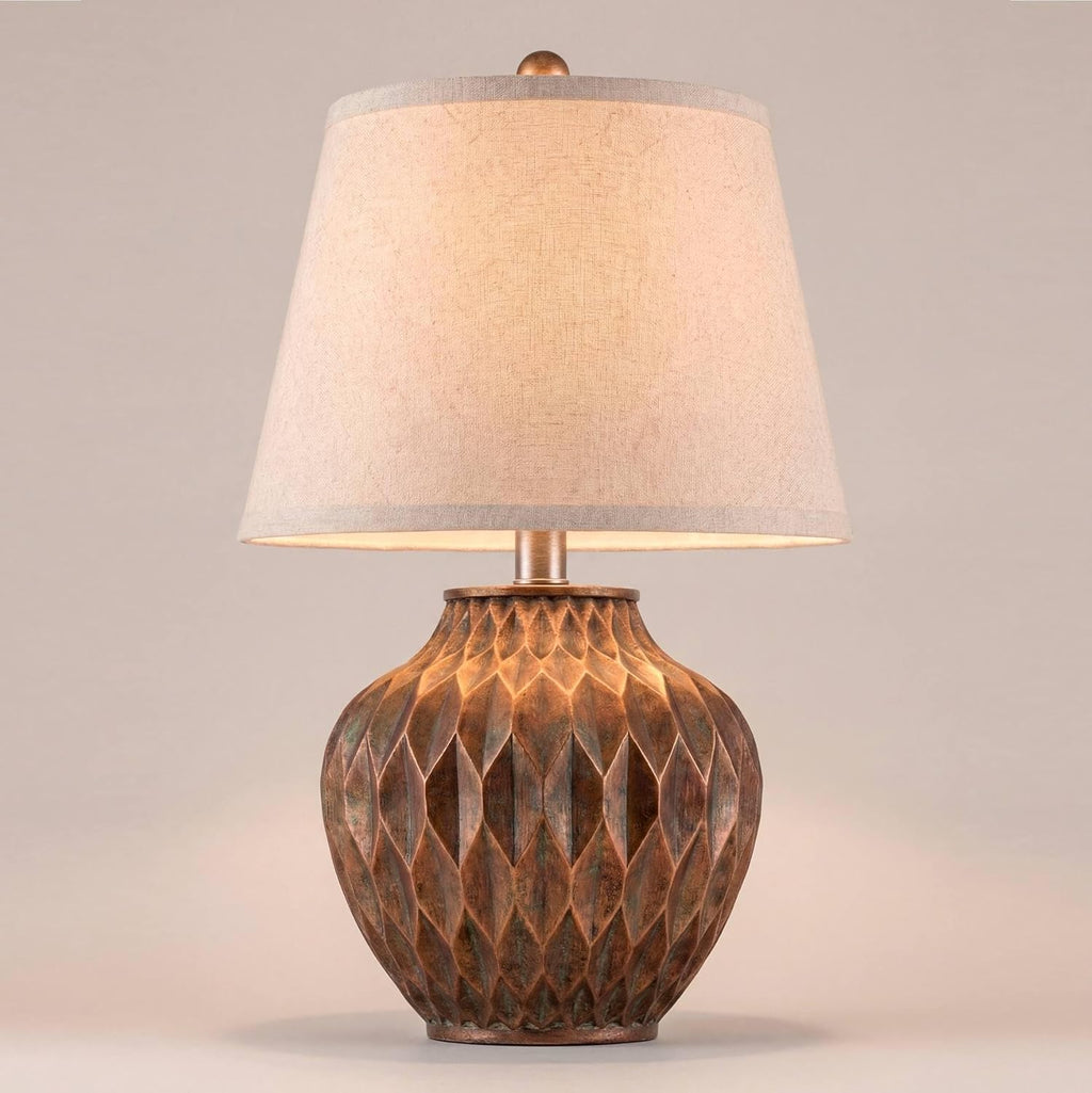 360 Lighting Buckhead Modern Accent Table Lamp 22" High Warm Bronze Brown Sculptural Geometric Textured Urn Tapered Fabric Drum Shade…