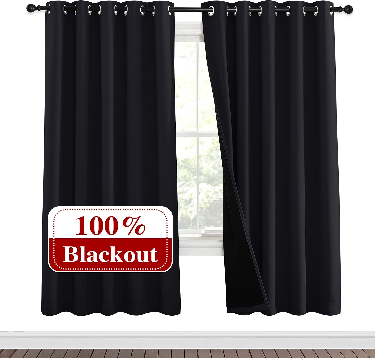 Nicetown 100% Blackout Window Curtain Panels, Full Light Blocking Drapes with Black Liner for Nursery, 72 inches Drop Thermal Bedroom Drape…