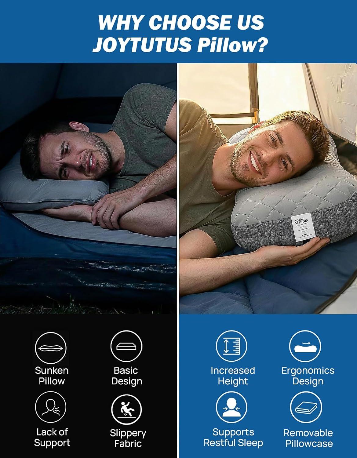 JOYTUTUS Inflatable Camping Pillow with Washable Removable Pillow Cover, Portable Ultralight Air Pillow for Travel, Backpacking, Hiking…