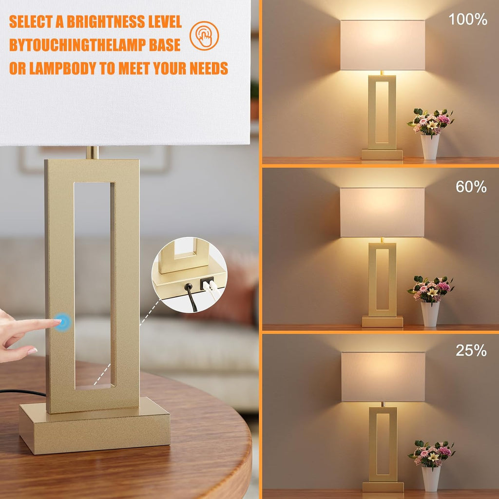 Seealle Nightstand Table Lamps for Bedrooms Set of 2 - Touch Bedside Lamp with USB C+A, 3 Way Dimmable Living Room Lamps for End Tables…