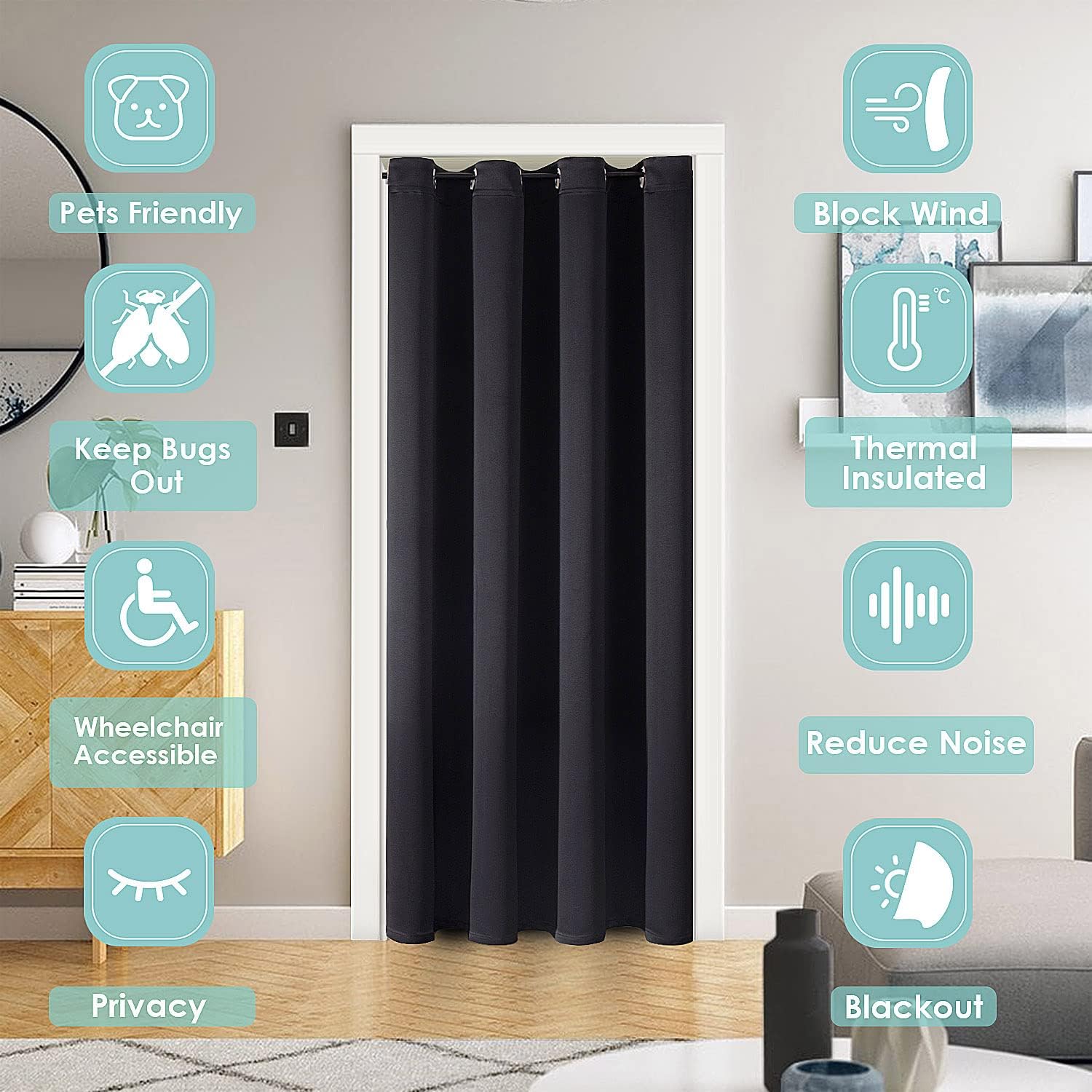 ChrisDowa Blackout Door Curtains for Doorway Privacy, Grommet Closet Curtains for Bedroom Closet Door, Thermal Insulated Temporary Doorway…