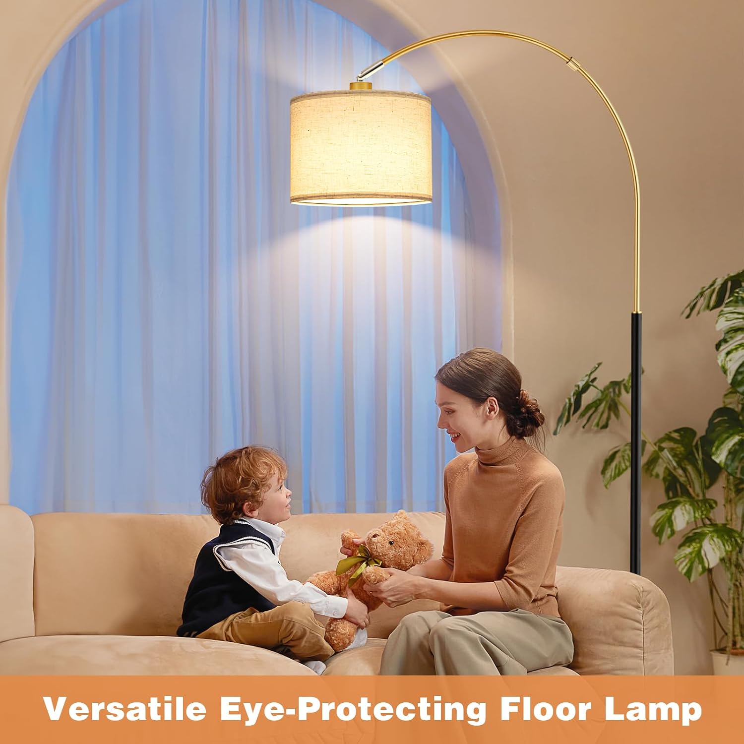 Ambimall Dimmable Arc Floor Lamp with Remote, Color Temperatures and Brightness Adjustable, Arched Floor Lamp with Rotating Head, Over…