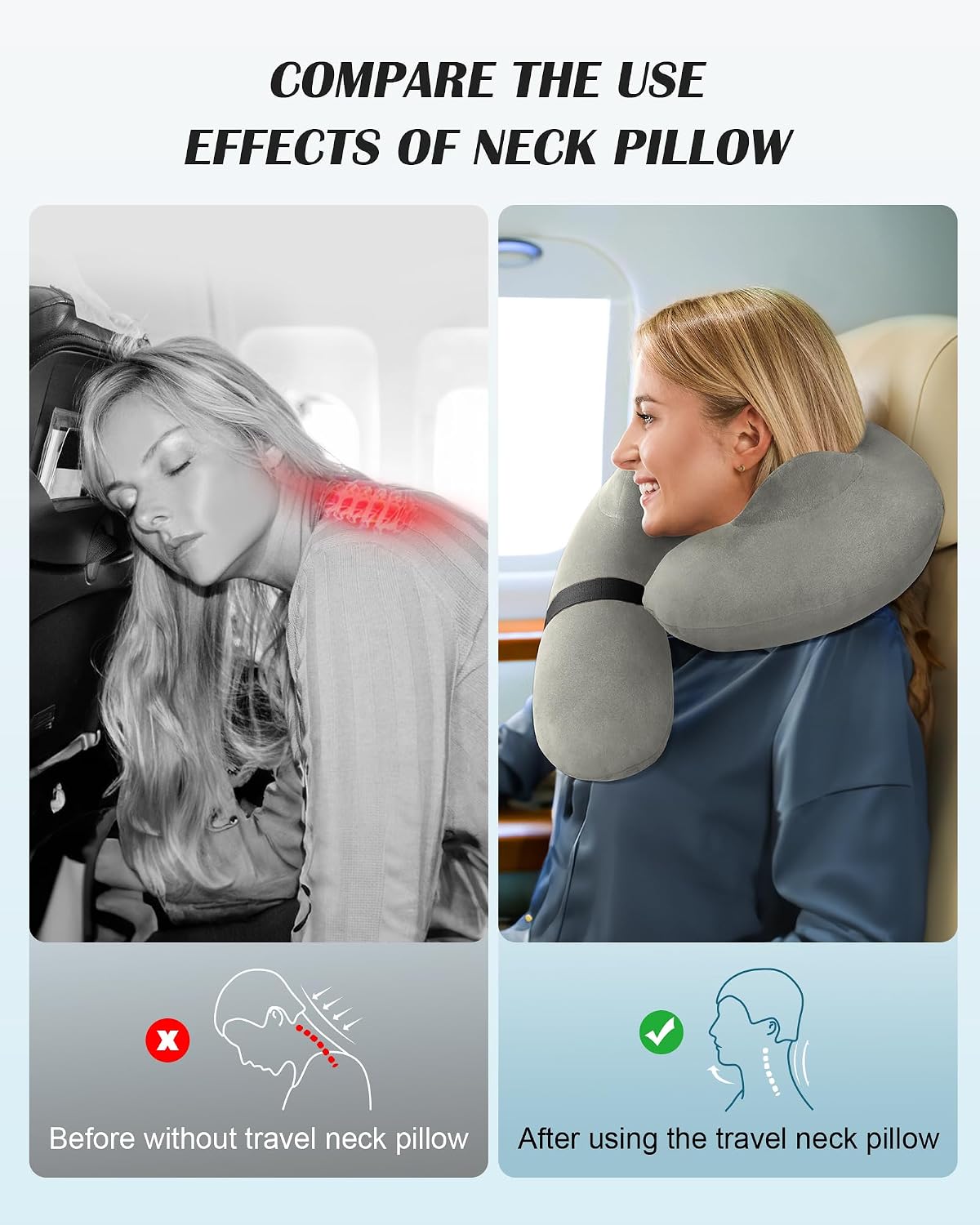Patented Design Inflatable Travel Neck Pillow – Airplane Neck Pillow with 360° Head & Neck Support, Soft Washable Velvet Cover, Compact…