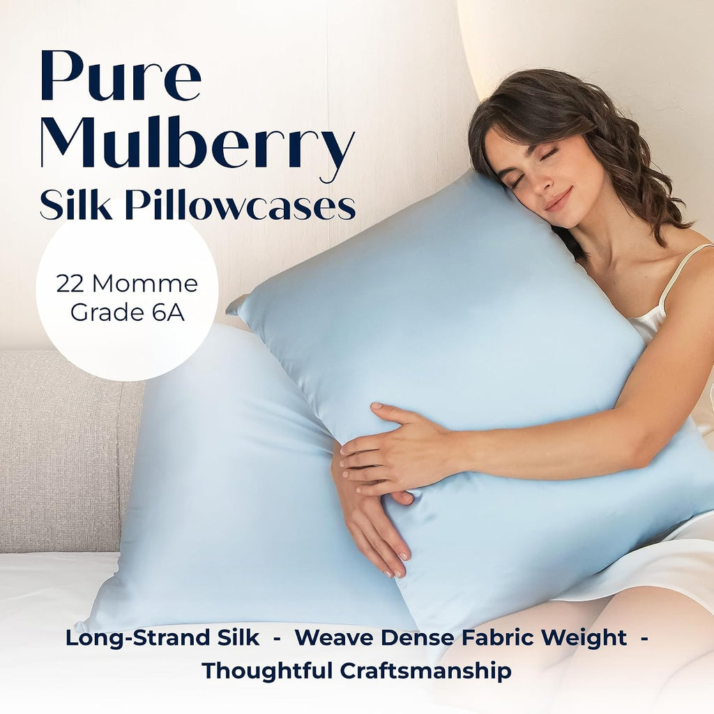 Mulberry Silk Pillowcase – Pure Silk Pillow Cover for Healthier Hair & Smoother Skin – Soft, Breathable and Temperature-Regulating…