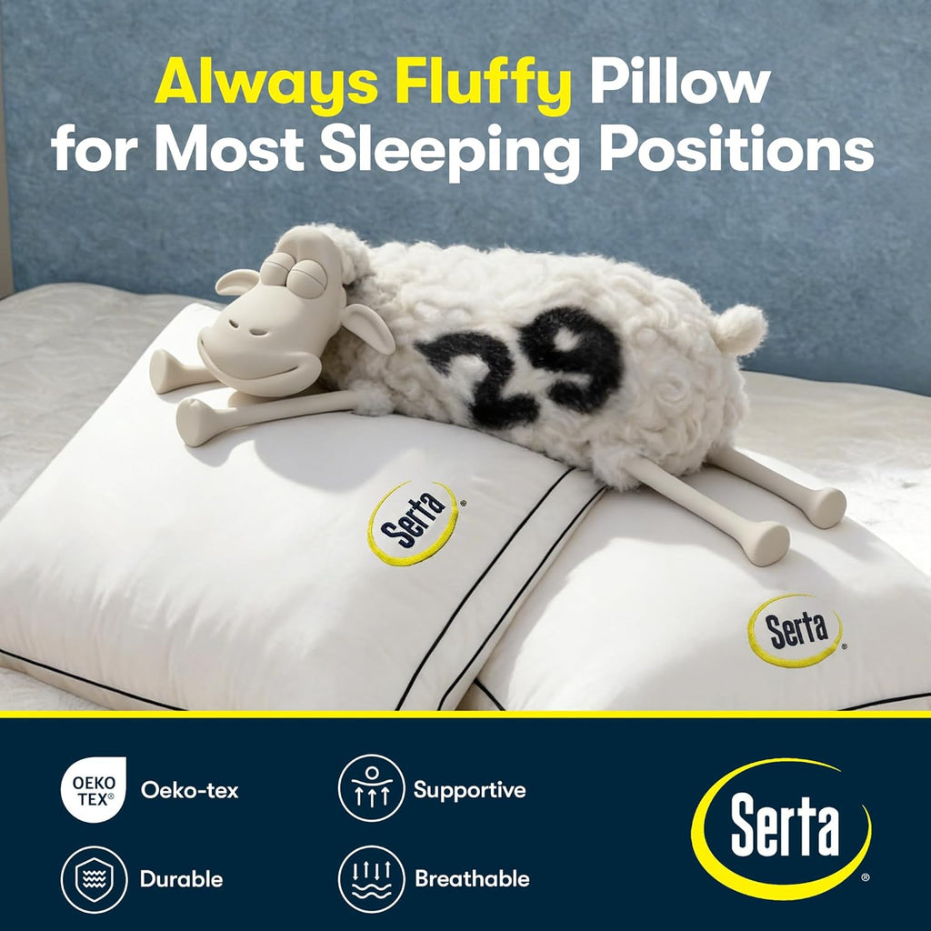 Serta Hotel Collection Bed Pillows King Size Set of 2, 400 Thread Count 100% Cotton Cover, Medium Support Gusseted Down Alternative Pillow…