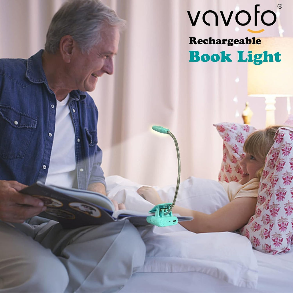 Vavofo Clip On Book Light for Bed Kids, 7 LED Reading Light with 9-Level Warm Cool White Daylight, Eye comfort Lamp with Power Indicator…