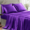 Golal Satin Sheets Queen Size - 6 Pieces Luxury Silky Soft Bed Sheets, Wrinkle-Free Dark Purple Satin Silk Sheet Set with 1 Deep Pocket Fit…