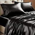 Bedelite Satin Sheets Full XL Size Bed Set, Luxury Soft Black Silky Sheets for Hair and Skin, Similar to Silk Bed Sheets Set 4 Pieces with…