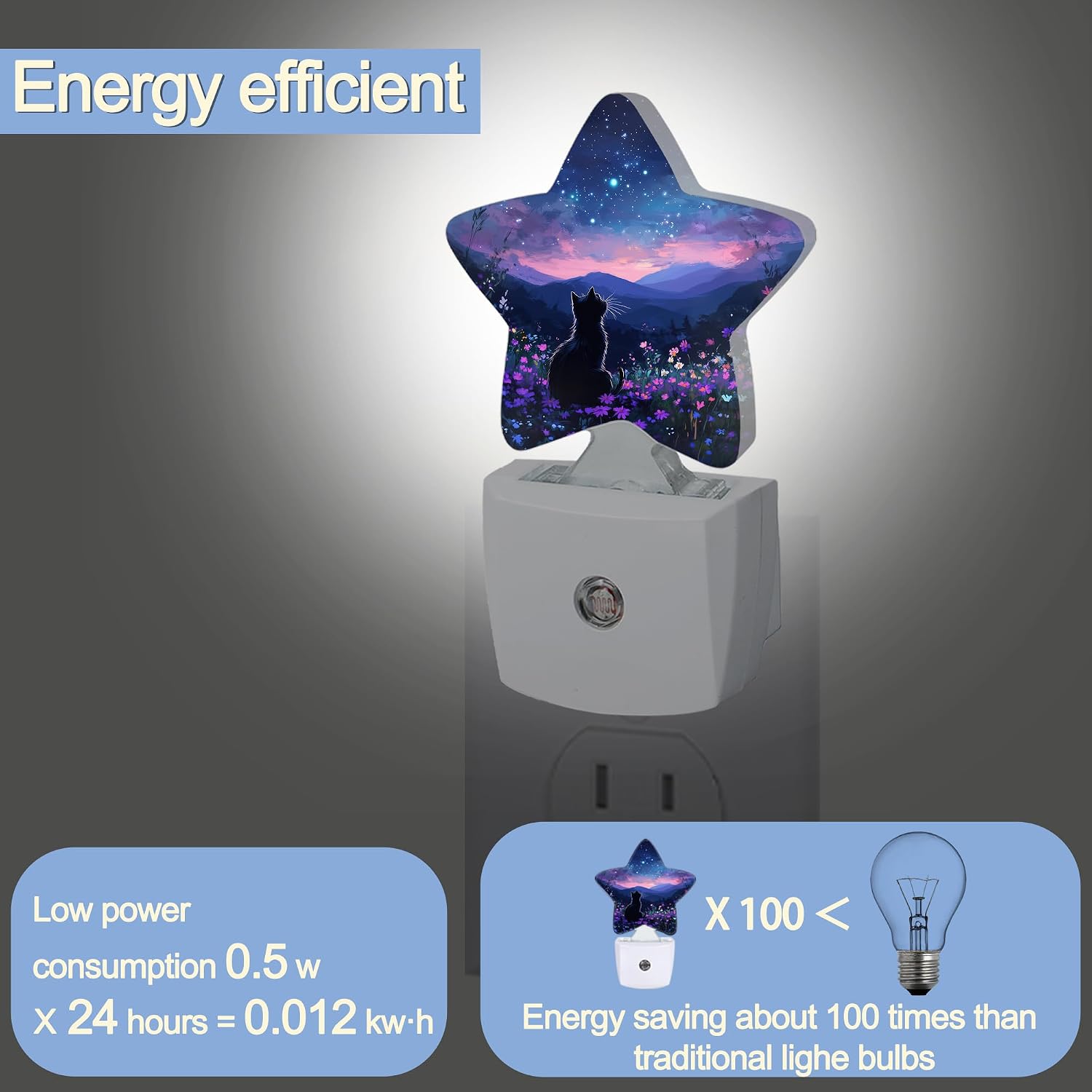 Snowmolle Cat Flowers Night Light, Mountain Starry Sky Plug-in Star Night Lights with Dusk-to-Dawn Sensor for Bedroom, Bathroom, Living Room S…