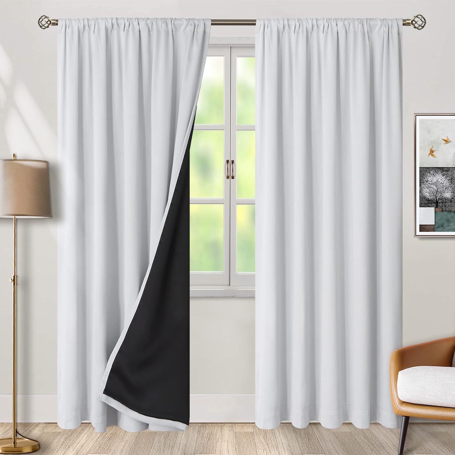 BGment Greyish White 100% Blackout Curtains for Bedroom, 78 Inch Black Out Living Room Panels with Thermal Liner, Rod Pocket and Back Tab…